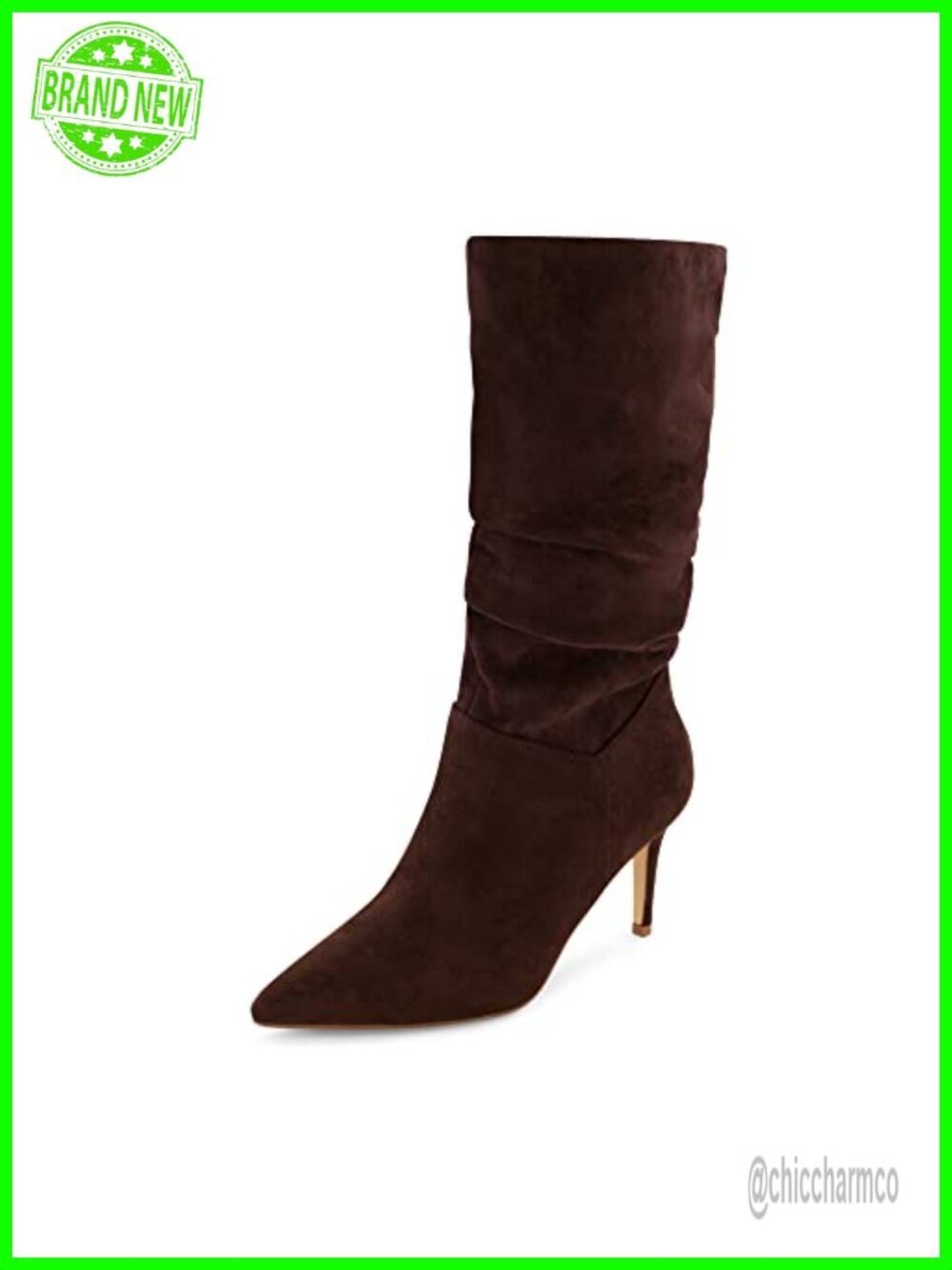 Vegan Suede Slouchy Mid-Calf Boot Pointed Toe Memory Foam 3-Inch Heel